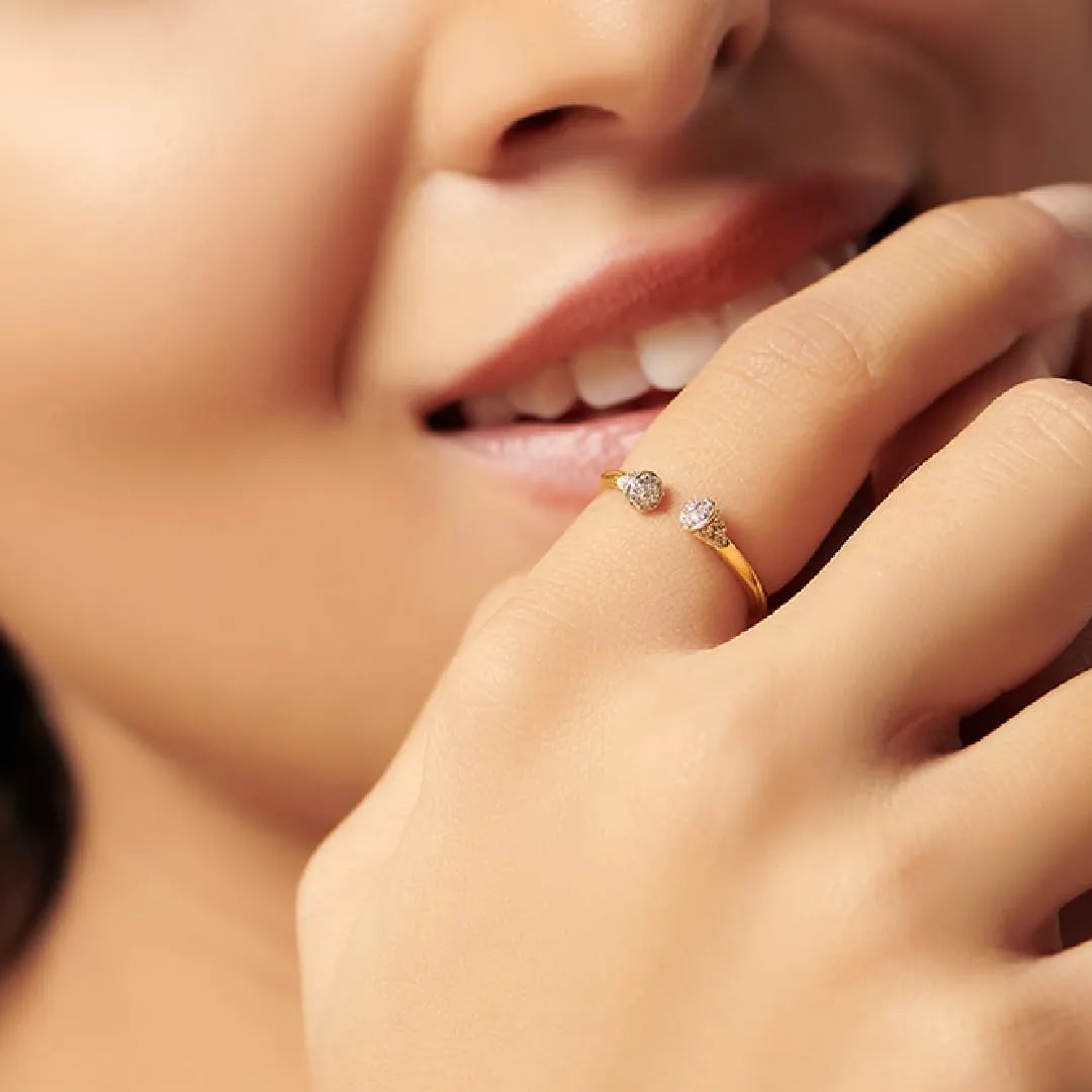 0.20 Ct Round Diamond Elegant Open Trio Band Ring For Women 14k Yellow Gold Two Tone Plated Bold Behold Diamond Ring 925 Sterling Silver Handmade Double Nubble Party Ring Gift For Her