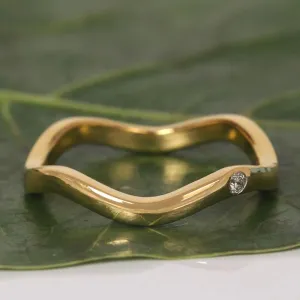 0.50 Ct Round Cut Diamond Dainty Arch Bezel Set Curved Wedding Band Ring For Women 14k Yellow Gold Plated Stacking Ring 925 Sterling Silver Handmade Anniversary