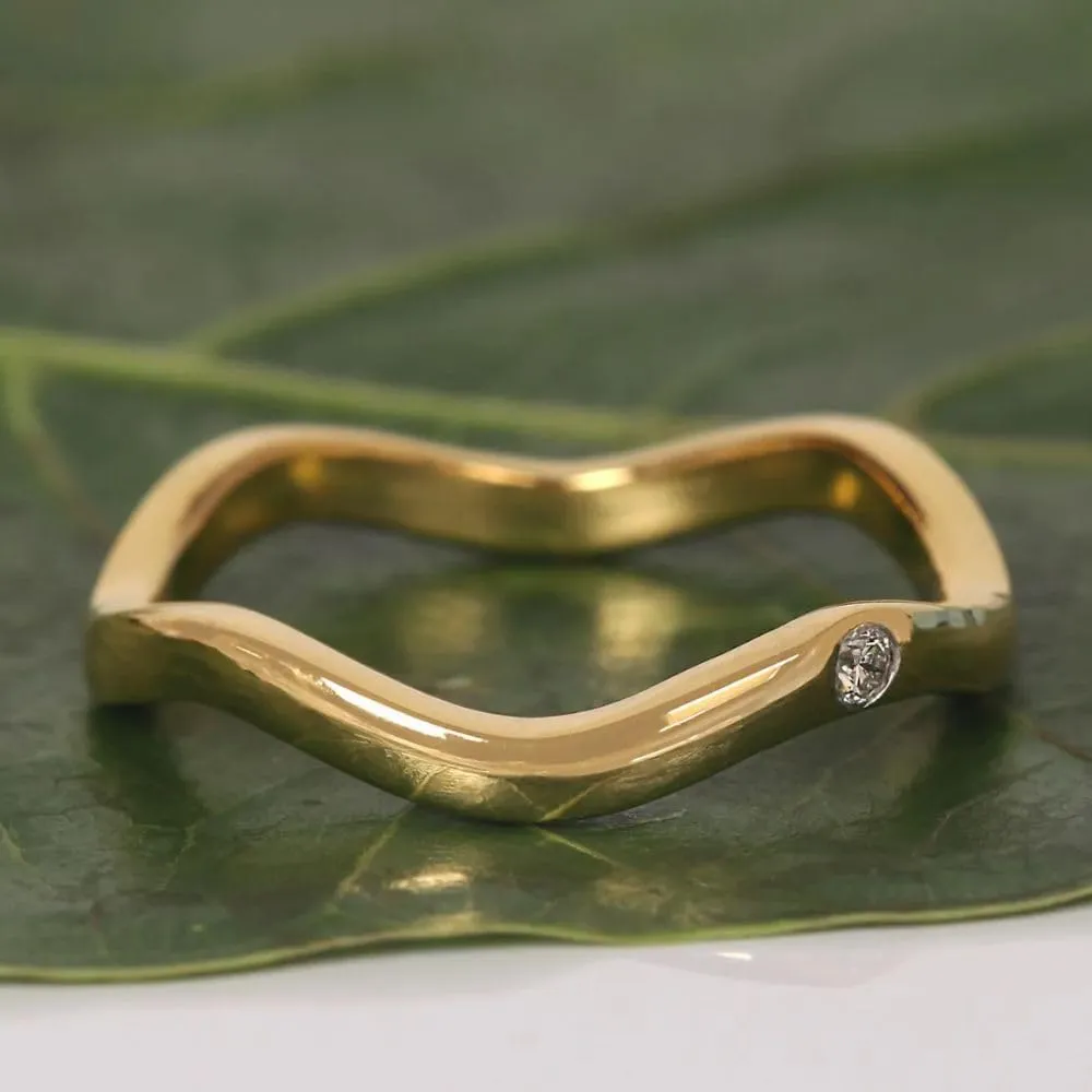 0.50 Ct Round Cut Diamond Dainty Arch Bezel Set Curved Wedding Band Ring For Women 14k Yellow Gold Plated Stacking Ring 925 Sterling Silver Handmade Anniversary
