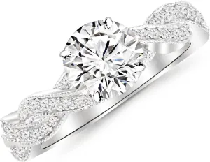 0.61 Carat Twisting Designer Eternity Love Split Shank Diamond Engagement Ring With Milgrain with a 0.33 Carat I-J VS1-VS2 Center