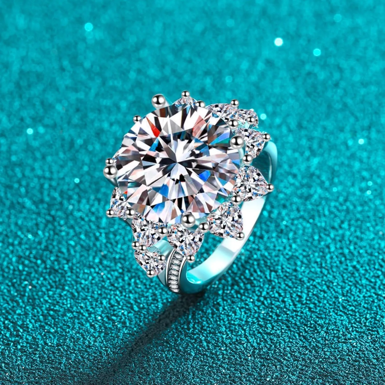 10 Carat Moissanite Ring D Color VVS1 925 Silver Round Cut Moissanite Wedding Rings Yellow/Pink/Green Diamond Engagement Rings Simulated Diamond Rings Promise Anniversary Rings for Women