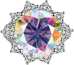 10 Carat Moissanite Ring D Color VVS1 925 Silver Round Cut Moissanite Wedding Rings Yellow/Pink/Green Diamond Engagement Rings Simulated Diamond Rings Promise Anniversary Rings for Women