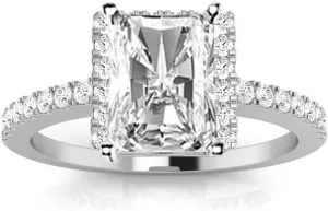 1.05 Carat GIA Certified Radiant Cut 14K White Gold Square Halo Style Single Row Diamond Engagement Ring (D-E Color SI1-SI2 Clarity Center Stones)