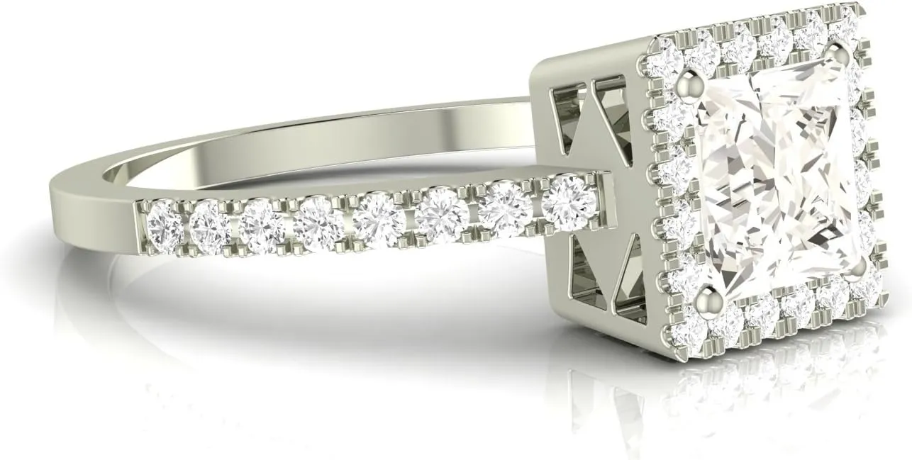 1.05 Carat GIA Certified Radiant Cut 14K White Gold Square Halo Style Single Row Diamond Engagement Ring (D-E Color SI1-SI2 Clarity Center Stones)