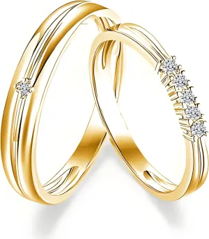 10K 14K 18K Solid Gold Couple Ring Sets, Moissanite Couple Wedding Rings Set for Men and Women, Customized His and Hers Rings Matching Promise Rings Free Engraving for Anniversary Engagement(set 2)