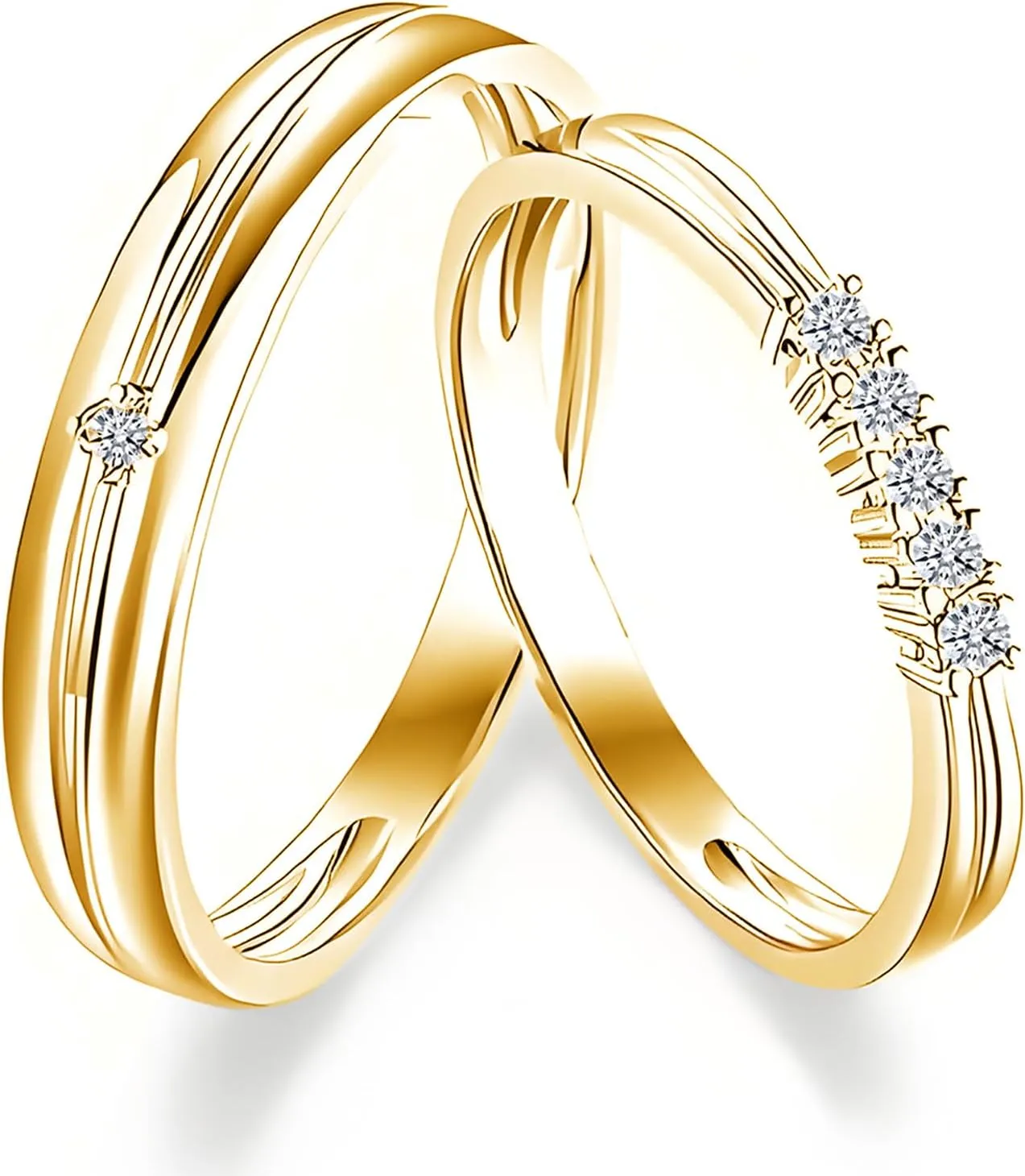 10K 14K 18K Solid Gold Couple Ring Sets, Moissanite Couple Wedding Rings Set for Men and Women, Customized His and Hers Rings Matching Promise Rings Free Engraving for Anniversary Engagement(set 2)
