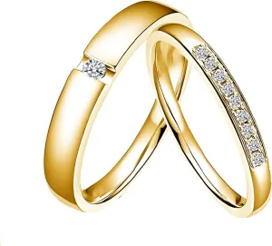 10K 14K 18K Solid Gold Couple Ring Sets, Moissanite Couple Wedding Rings Set for Men and Women, Customized His and Hers Rings Matching Promise Rings Free Engraving for Anniversary Engagement(set 4)