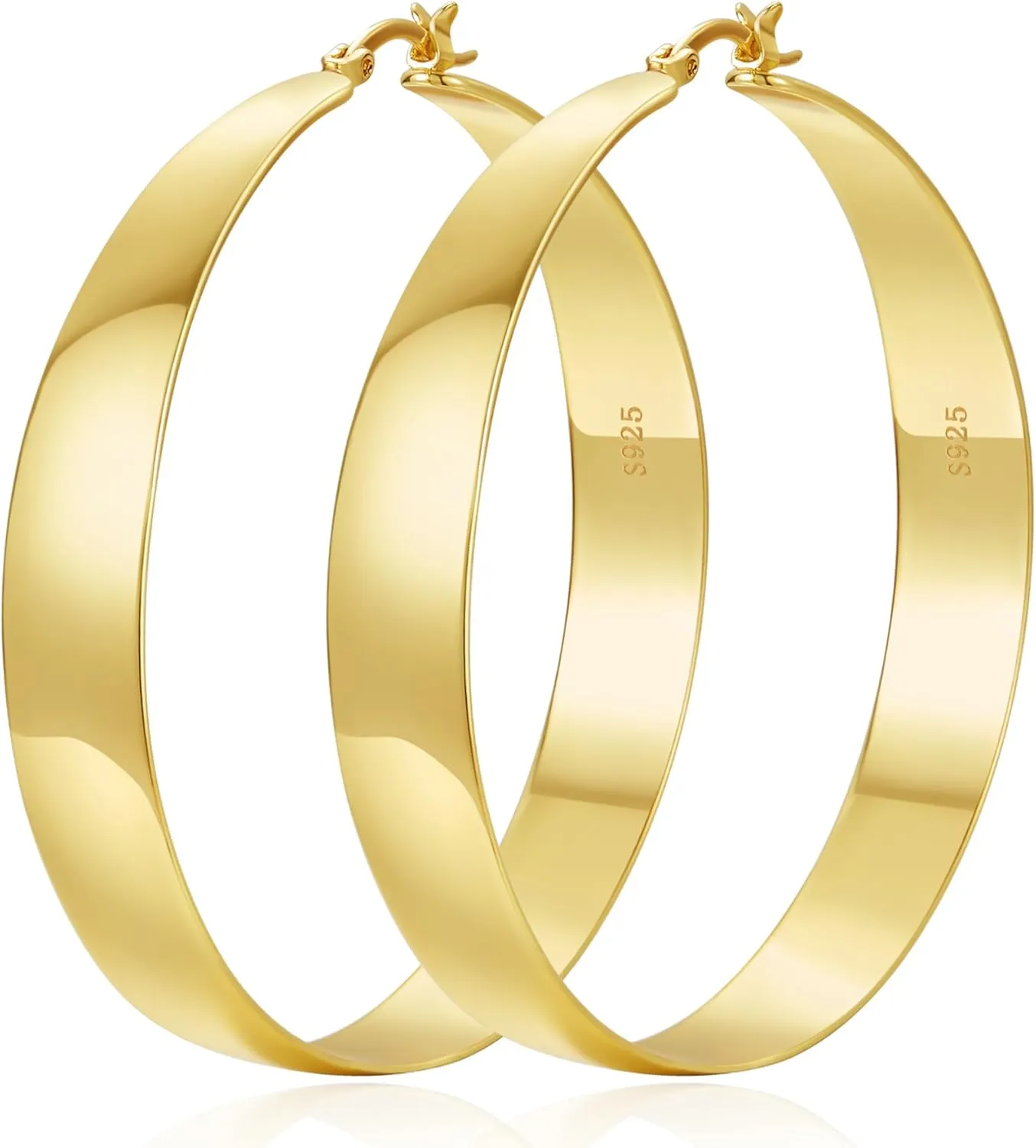10MM Wide Thick Gold Hoop Earrings for Women Hypoallergenic 925 Sterling Silver Large Hoop Lightweight Chunky Hoops Earring for Women Jewelry Gifts