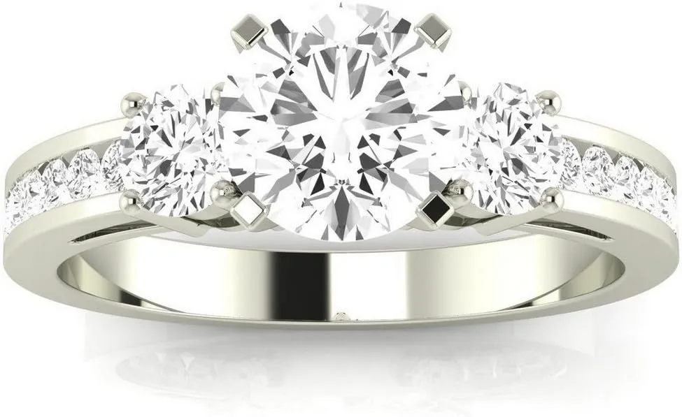 1.1 Carat t.w. Round Channel Set 3 Three Stone Diamond Engagement Ring H-I I2 Clarity Center Stones.