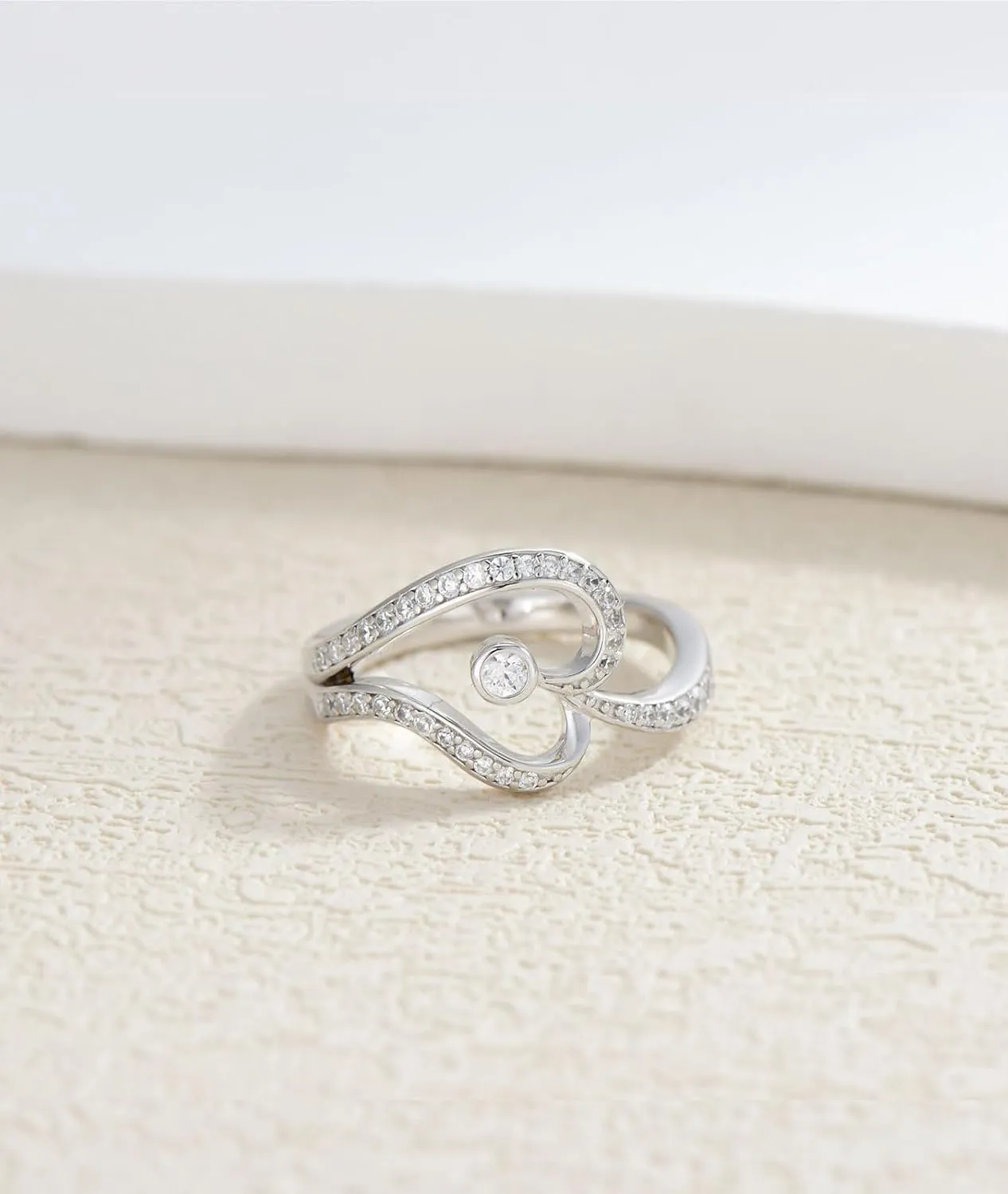 1/14 Carat Diamond Heart Promise Ring for Women D Color VVS Clarity 18K Gold Plated 925 Sterling Silver Love Statement Ring