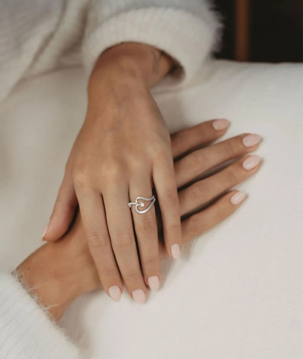 1/14 Carat Diamond Heart Promise Ring for Women D Color VVS Clarity 18K Gold Plated 925 Sterling Silver Love Statement Ring