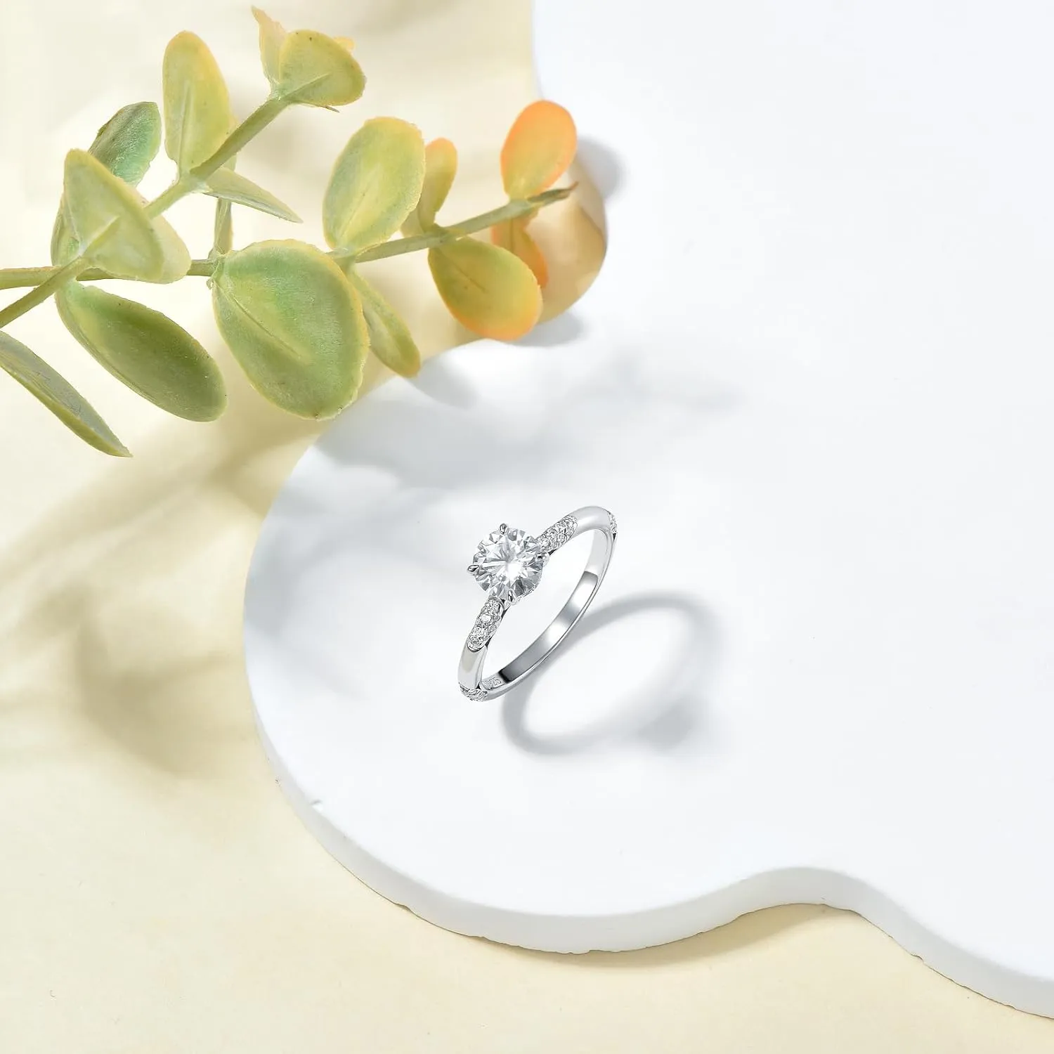1.17 Carat Moissanite and Lab Grown Diamond Engagement Rings Platinum Plated Silver Diamond Rings for Women (D Color, VVS Clarity)