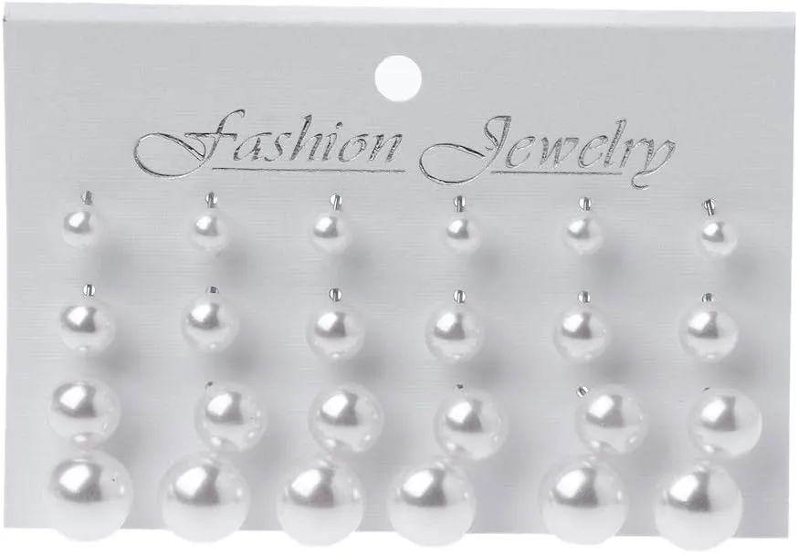 12 Pairs Shining Simulated Pearl Hypoallergenic Stud Earrings Jewelry Set Women