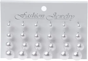 12 Pairs Shining Simulated Pearl Hypoallergenic Stud Earrings Jewelry Set Women