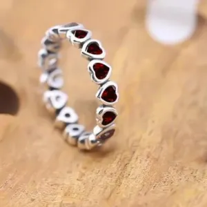 1.20 Ct Heart Roby Diamond Full Eternity Bezel Set Wedding Band Ring For Women Jewelry 14k White Gold Plated Lover Couple Promise Ring 925 Sterling Silver Handmade Anniversary Ring