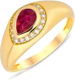 1.20 Ct Pear Ruby East West Diamond Bezel Set Halo Solitaire Engagement Ring For Women 14k Yellow Gold Plated Wedding Ring 925 Sterling Silver Handmade Anniversary Ring Gift For Her