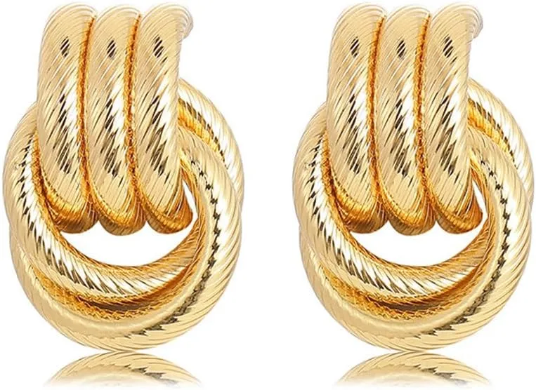 14K Chunky Gold Earrings Gold Geometric Drop Dangle Earrings for Women Large Hoop Gold Statement Earrings Hypoallergenic Fashion Earrings Jewelry
