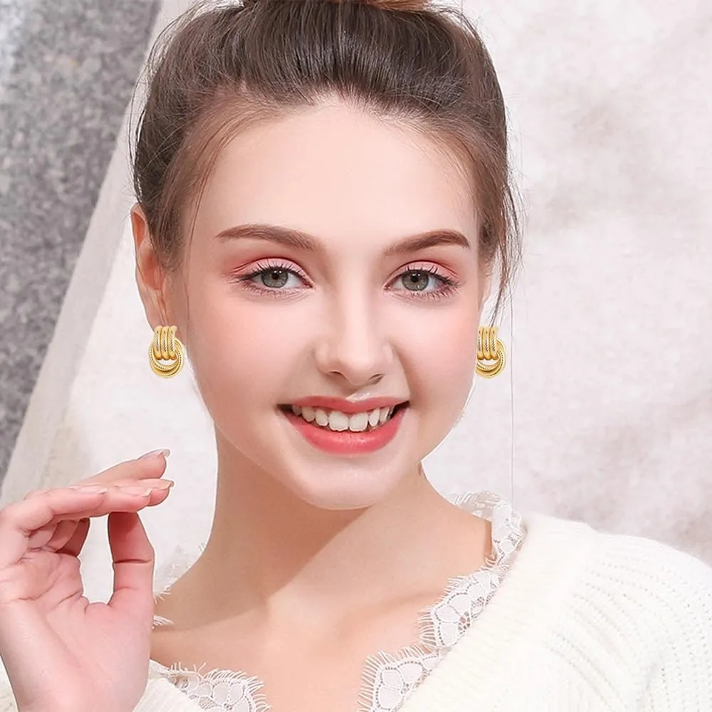 14K Chunky Gold Earrings Gold Geometric Drop Dangle Earrings for Women Large Hoop Gold Statement Earrings Hypoallergenic Fashion Earrings Jewelry