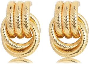 14K Chunky Gold Earrings Gold Geometric Drop Dangle Earrings for Women Large Hoop Gold Statement Earrings Hypoallergenic Fashion Earrings Jewelry
