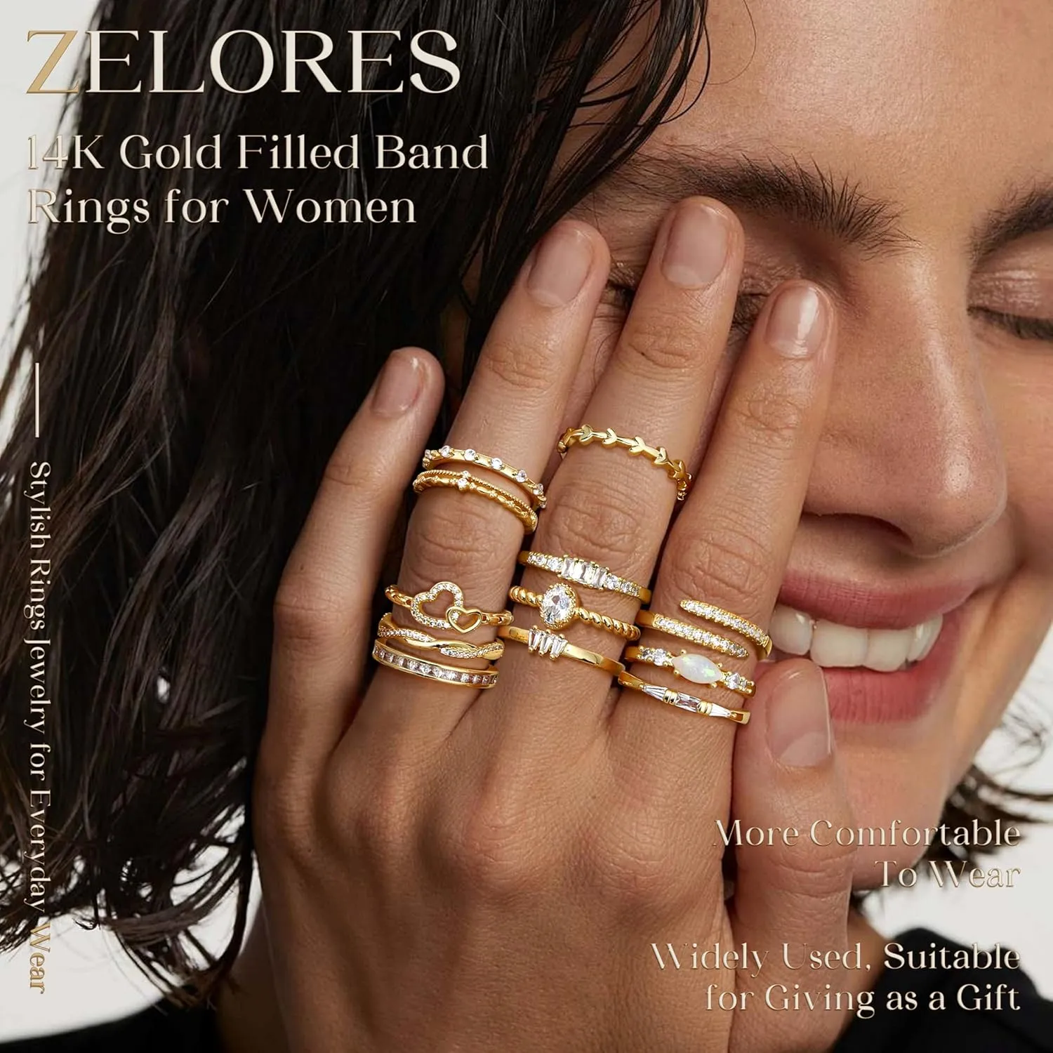 14K Gold Filled Stackable Rings for Women Opal Cross CZ Wedding Bands Rings Dainty Plain Gold Knuckle Rings Set Comfort Fit Size 6-10