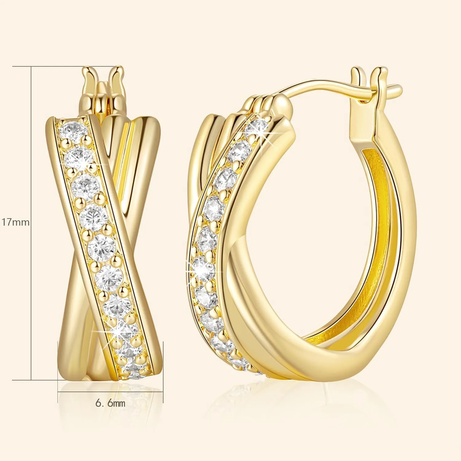 14K Gold Hoop Earrings 14K Gold Earrings for Women Thick Small Diamond Hoop Earring X-shaped Hoops Earring for Women 17MM