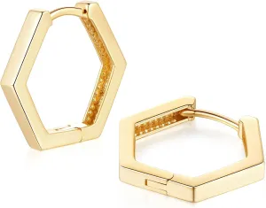14K Gold Hoop Earrings for Women in Hexagon Styles
