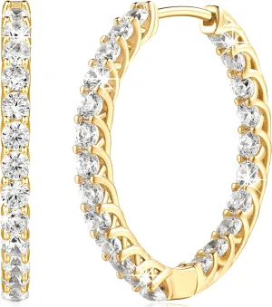 14K Gold Hoop Earrings Gold Earrings Diamond Earring with Sparkling Cubic Zirconia Hoops Earring for Women??s Hoops Jewelry 25mm
