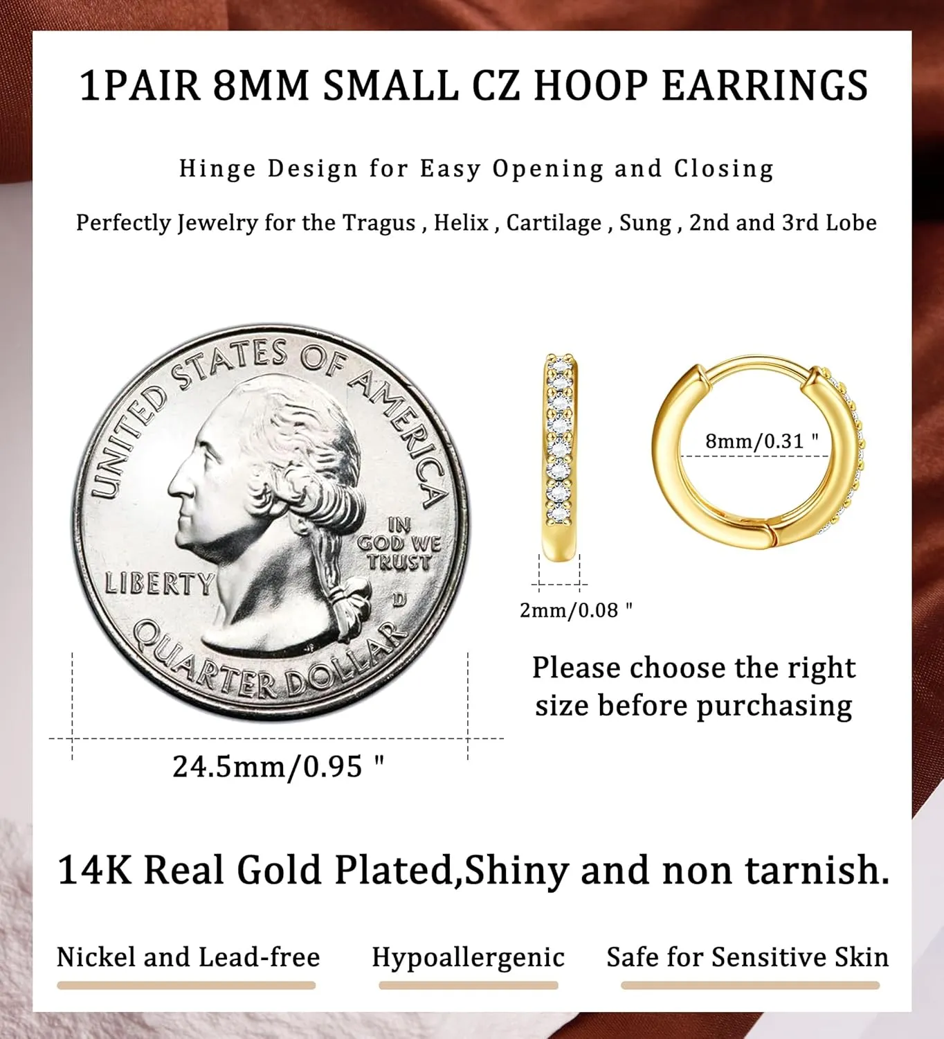 14K Gold Huggie Hoop Earrings for Women Men Cubic Zirconia Dainty Mini Small Hoop Earrings Cuff Set for Cartilage Helix Tragus Conch Piercing Jewelry 8MM