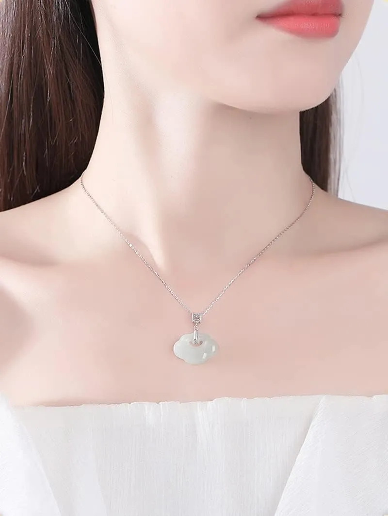 14K Gold Jade Pendant Necklace, Blessing Ruyi Jade Necklace, Beautiful Jewelry Gift for Mother, Wife, Girlfriend