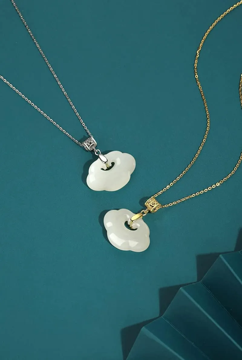 14K Gold Jade Pendant Necklace, Blessing Ruyi Jade Necklace, Beautiful Jewelry Gift for Mother, Wife, Girlfriend