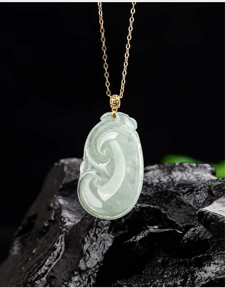 14K Gold Necklace with Jade Ruyi Pendant, Elegant Birthday or Birthday Gift for Women, Ideal for Wife or Mother