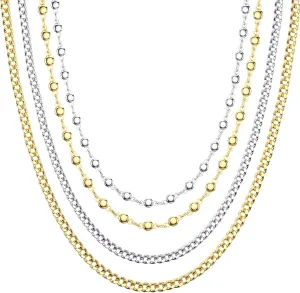 14K Gold Plated Chain Necklace Dainty Layered Necklaces for Women Simple Paperclip Hexagon Pendant Initial Choker Necklace Gold Layered Necklaces for Women