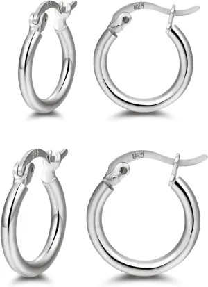 14K Gold Plated Hoop Earrings for Women, 4 Pairs Sterling Silver Post Small Hoops, Gold Huggie Earrings Set for Women Men (13mm 15mm 20mm 25mm)