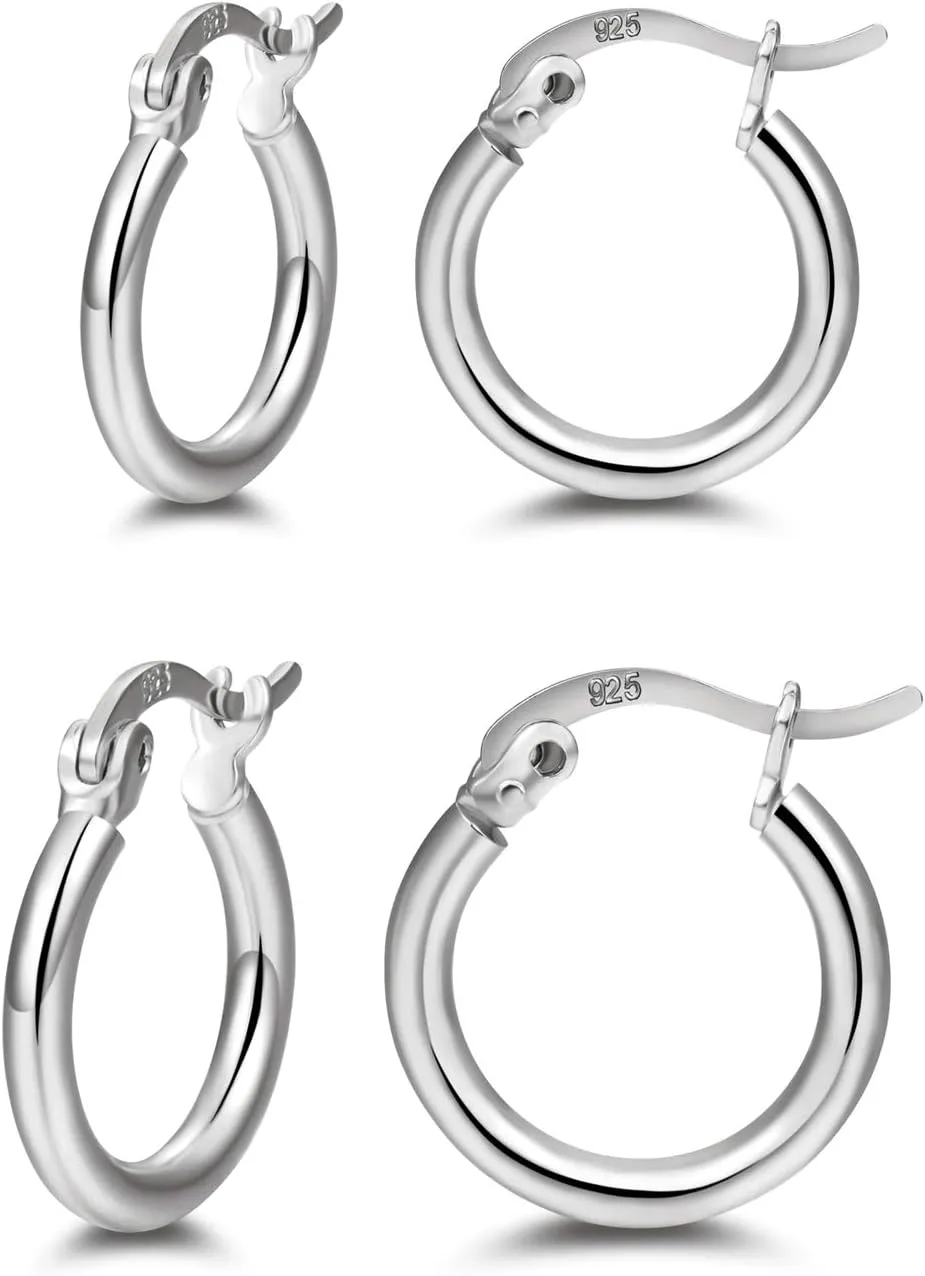 14K Gold Plated Hoop Earrings for Women, 4 Pairs Sterling Silver Post Small Hoops, Gold Huggie Earrings Set for Women Men (13mm 15mm 20mm 25mm)