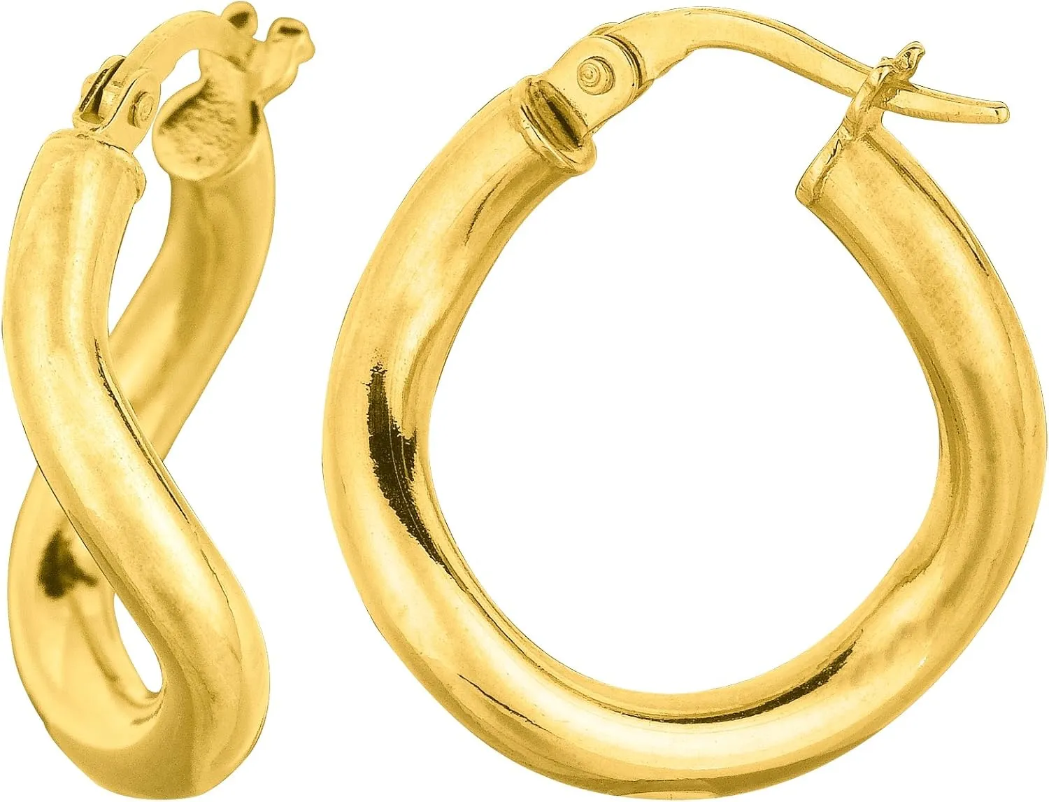 14K Gold Round Wavy Hoop Earrings, 20mm