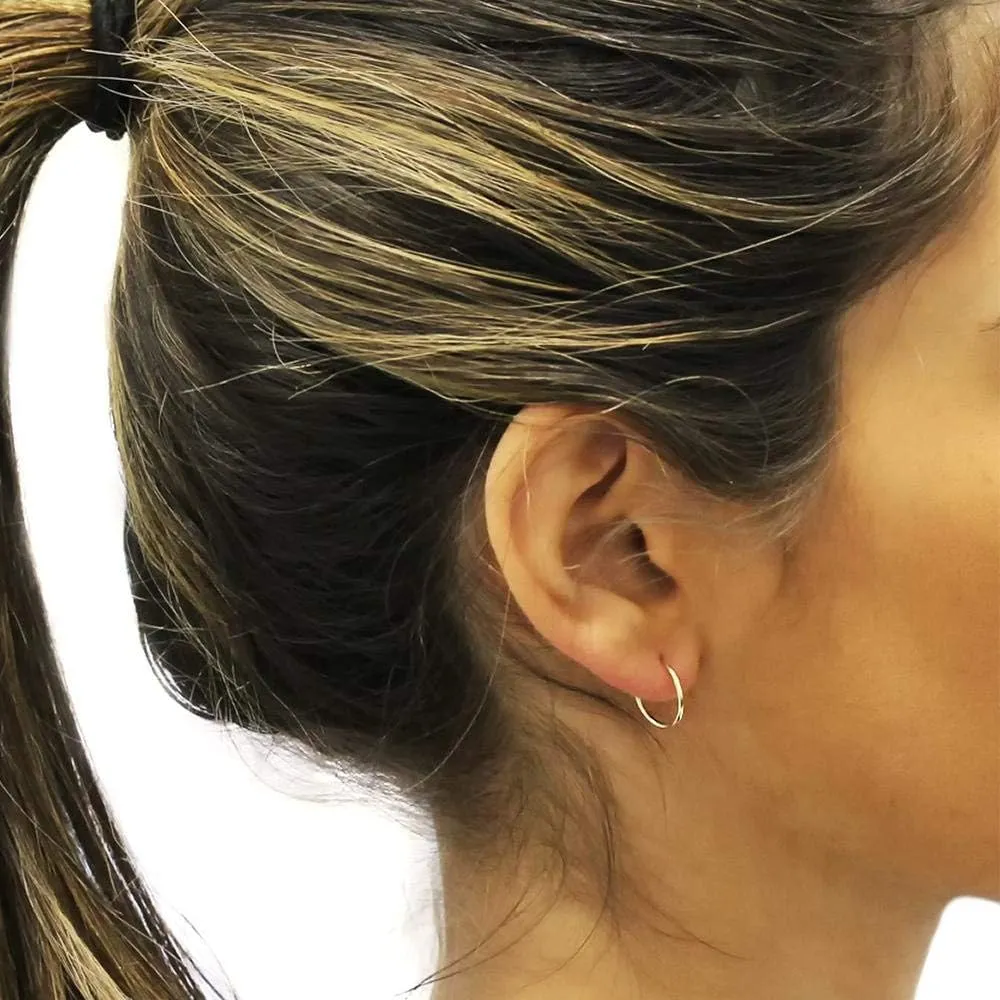14k Solid Gold Endless Hoop Earrings, 14k Gold Thin Hoop Earrings, Cartilage Earrings, Helix Earring, Nose Hoop, Tragus Earring, 100% Real 14k Gold