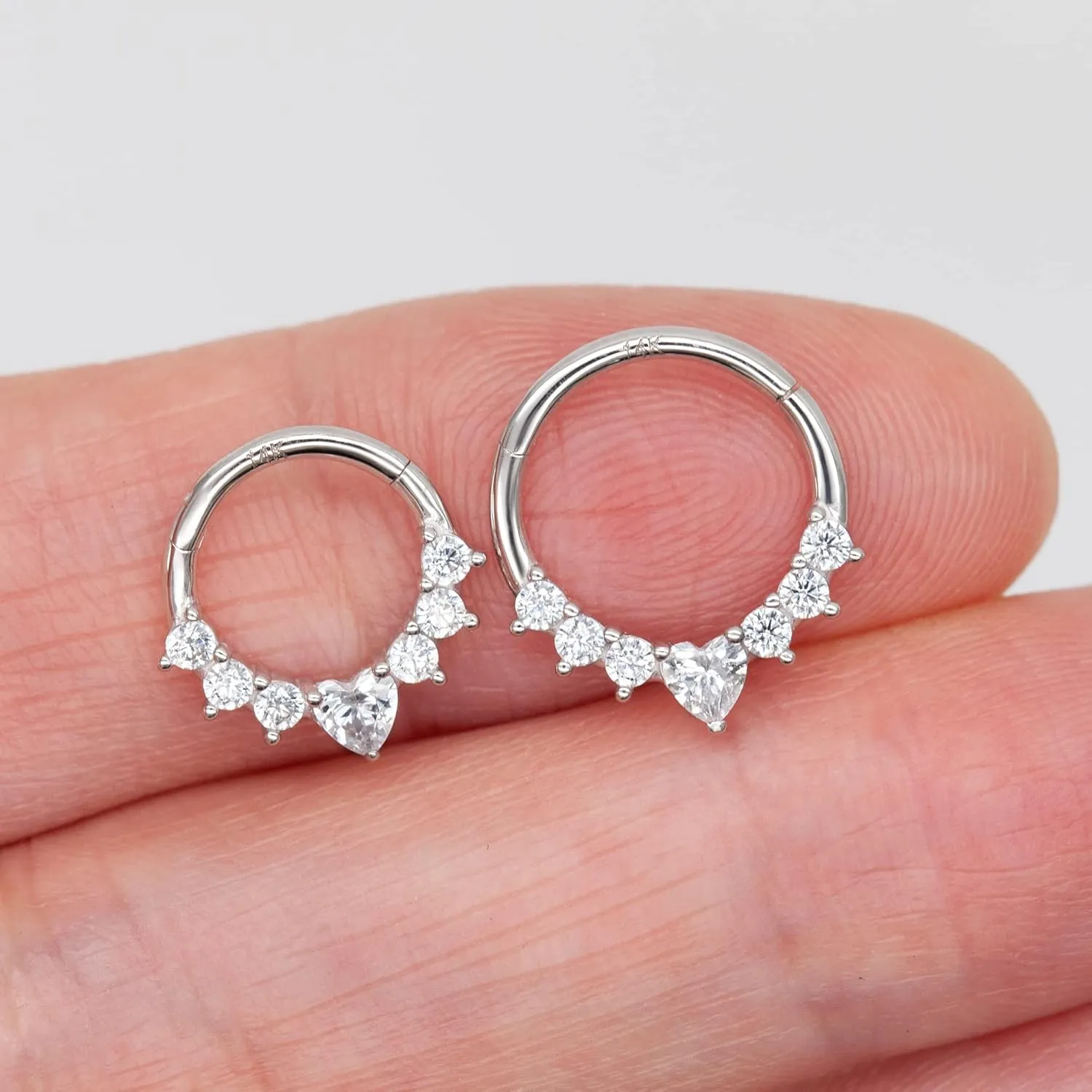 14K Solid Gold Septum Ring, Cartilage Earrings Hoop for Women, Heart CZ, 16G 8mm/10mm Nose Rings Hoop, Daith, Helix, Tragus Piercing Jewelry, Hypoallergenic
