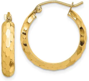 14k Solid Yellow Gold Sparkle Cut Hoop Earrings 21.2mm long-Hoop Earring for Women