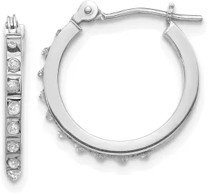 14k White Gold Diamond Earrings for Women, 15x1 mm Real Hinged Hoop Diamond Earrings, Elegant Diamond Hoop Earrings for Women (0.01 cttw, I1-I3 Clarity, I-J Color)