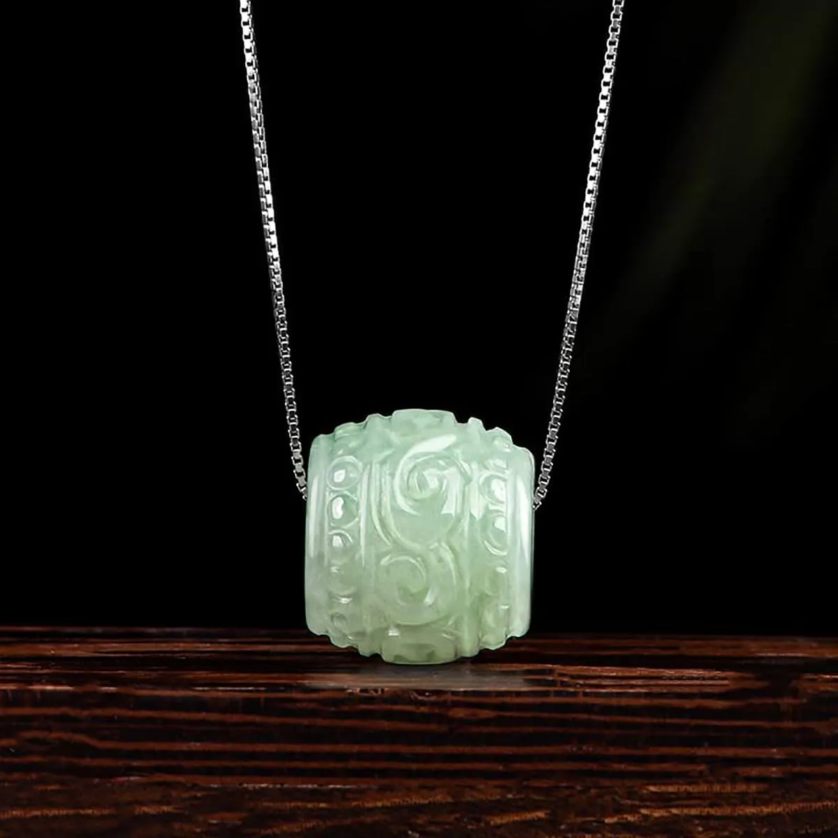 14K White Gold Jade Necklace, Grade A Natural Jadeite Barrel Pendant Necklace, Birthday Gift for Mother, Wife, Girlfriend