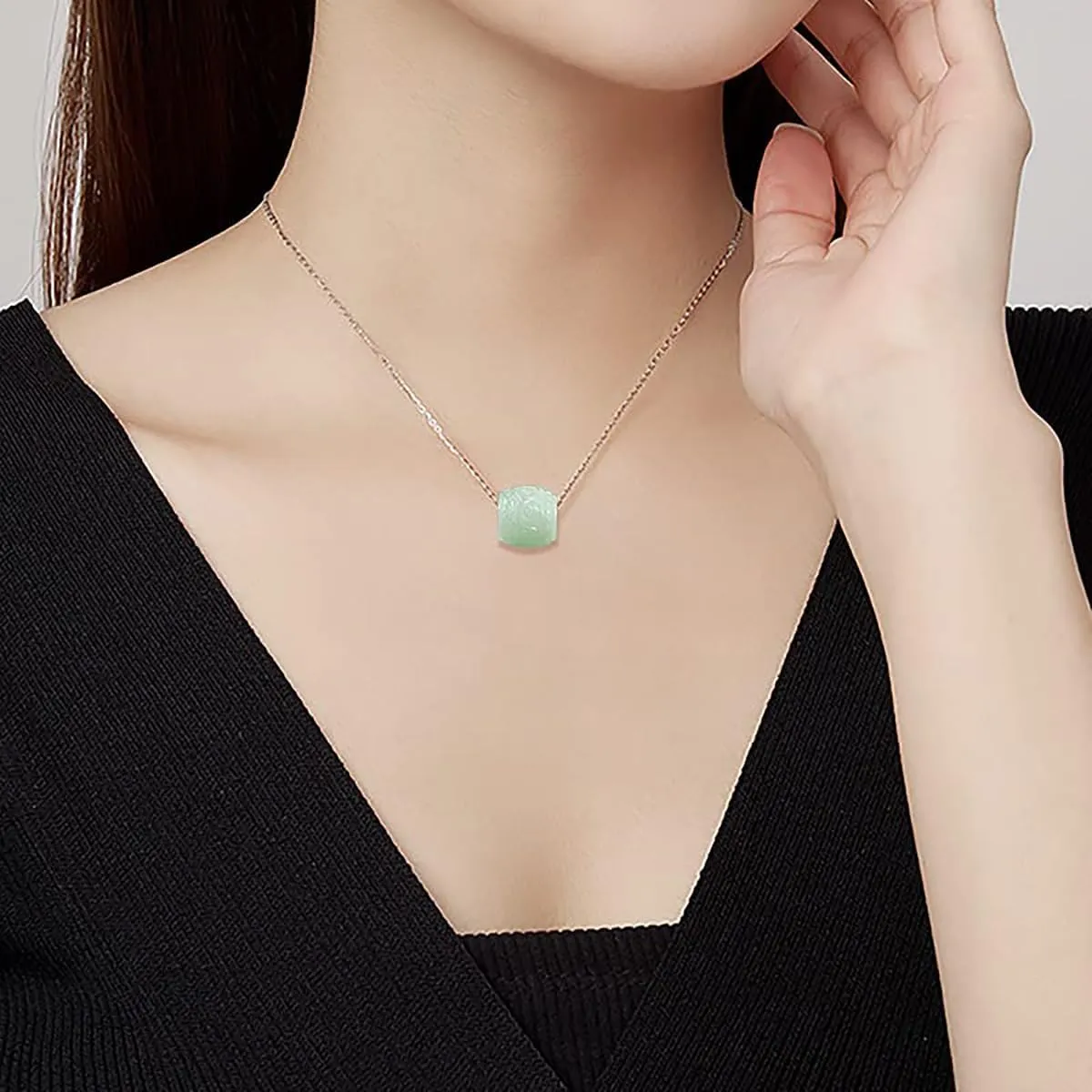 14K White Gold Jade Necklace, Grade A Natural Jadeite Barrel Pendant Necklace, Birthday Gift for Mother, Wife, Girlfriend