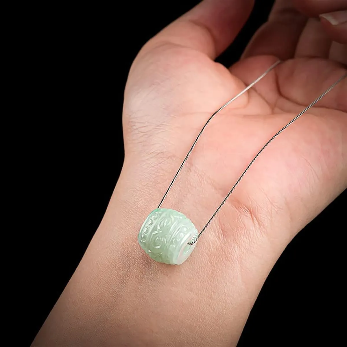 14K White Gold Jade Necklace, Grade A Natural Jadeite Barrel Pendant Necklace, Birthday Gift for Mother, Wife, Girlfriend