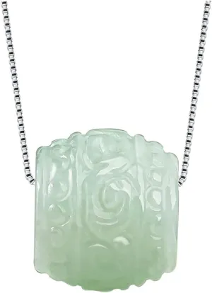 14K White Gold Jade Necklace, Grade A Natural Jadeite Barrel Pendant Necklace, Birthday Gift for Mother, Wife, Girlfriend