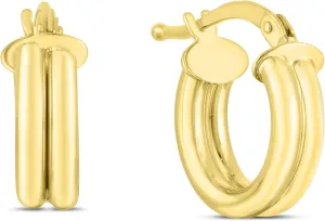 14k Yellow Gold 2-Row Bar Hoop Earrings 8mm with Hinged Clasp Minimalist Jewelry for Women