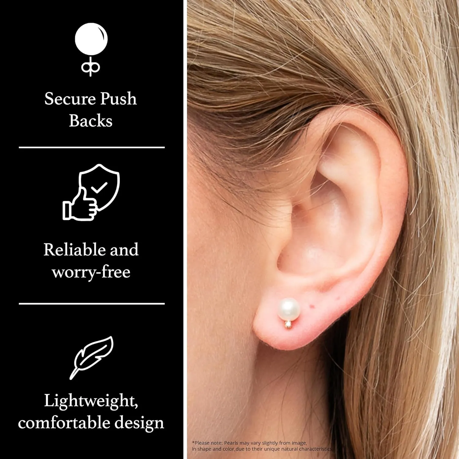 14K Yellow Gold AAA Quality Genuine Akoya Saltwater Cultured Pearl and Diamond Stud Earrings for Women