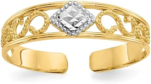 14k Yellow Gold & Rhodium Diamond-Cut Toe Ring