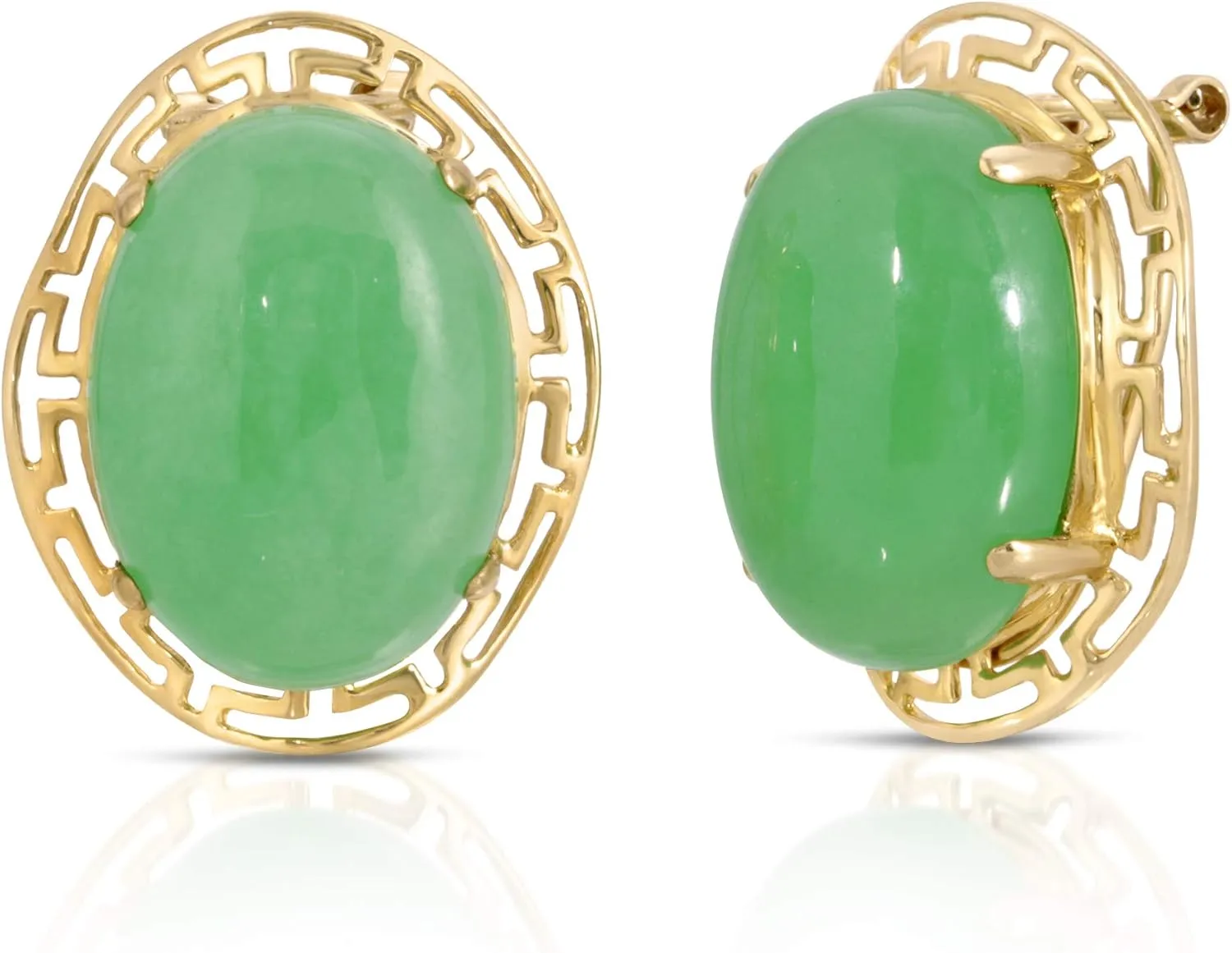 14K Yellow Gold Genuine Jade Clip-On Earrings
