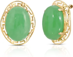 14K Yellow Gold Genuine Jade Clip-On Earrings