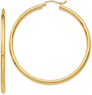 14k Yellow Gold Polished 2.5mm Round Hoop Earrings 50mm long 2.5mm Thick-Hoop Earring for Women
