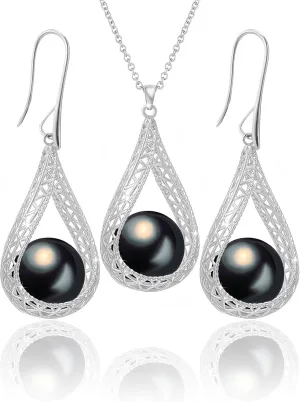 14MM Big Pearl Necklace and Earring Sets for Women Glod Plated Jewelry Set